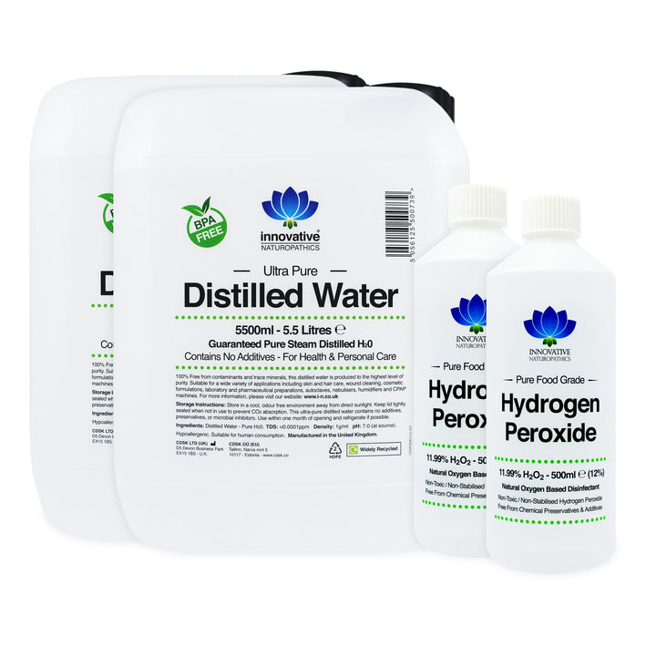 12% Hydrogen Peroxide - 1 Litre (2 x 500ml) & Distilled Water - 11 Litres (2 x 5.5 Litres)