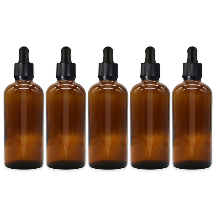 100ml Amber Glass Dropper Bottle with Pipette T/E - Pack of 5