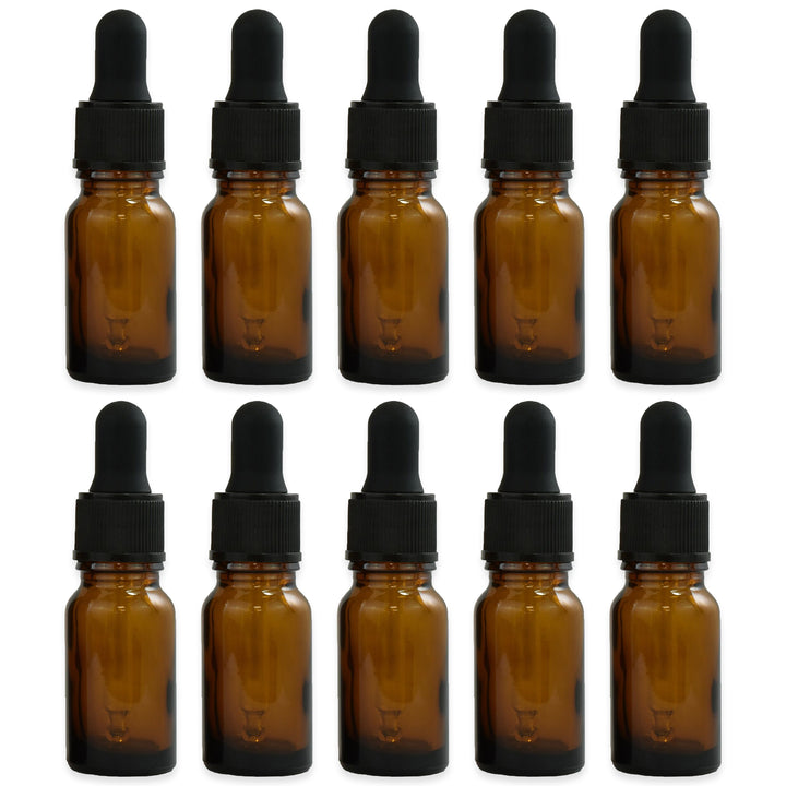 10ml Amber Glass Dropper Bottle with Pipette T/E - Pack of 10