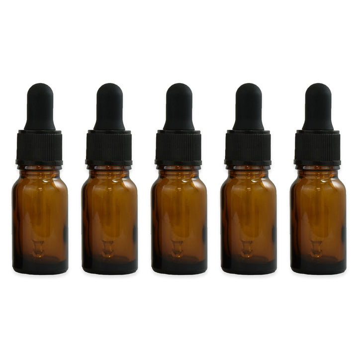 10ml Amber Glass Dropper Bottle with Pipette T/E - Pack of 5