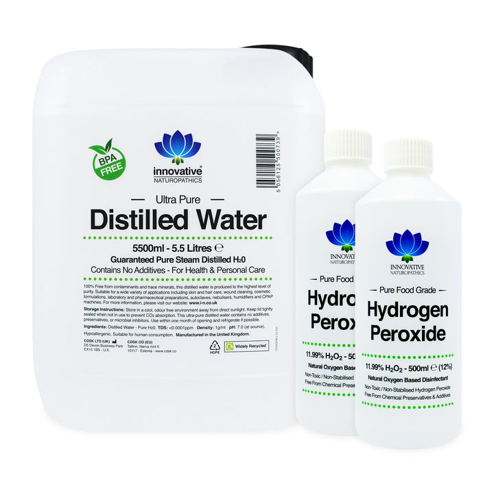 12% Hydrogen Peroxide - 1 Litre (2 x 500ml) & Distilled Water - 5.5 Litres