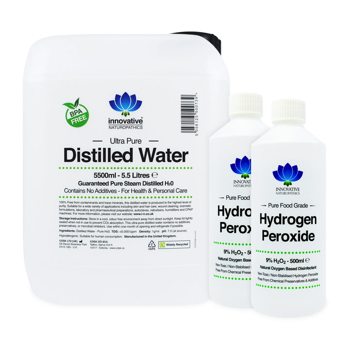 9% Hydrogen Peroxide - 1 Litre (2 x 500ml) & Distilled Water - 5.5 Litres