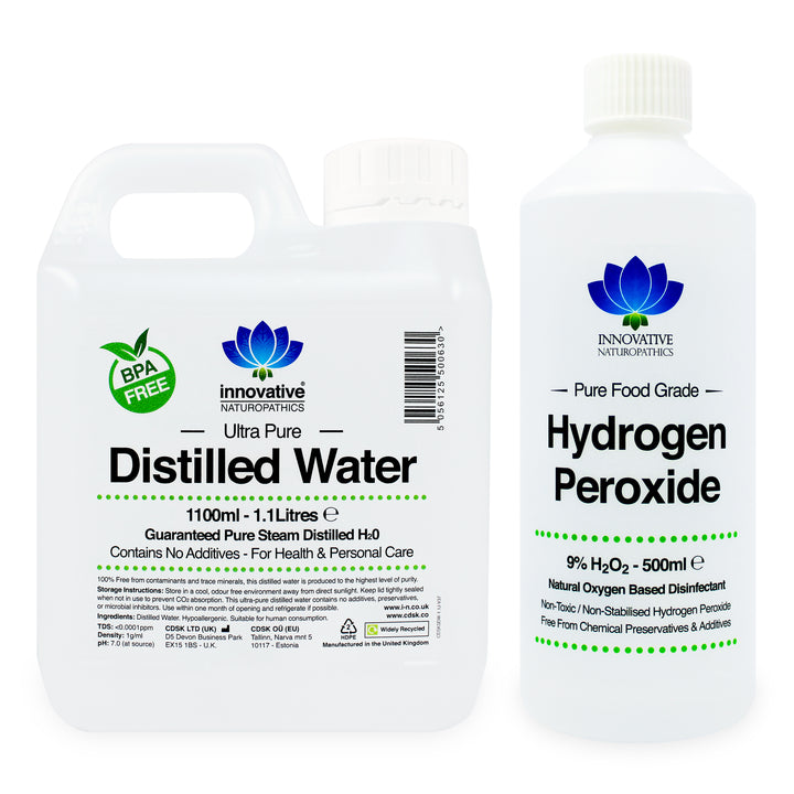 9% Hydrogen Peroxide - 500ml & Distilled Water 1.1 Litres