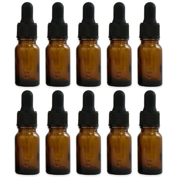 10ml Amber Glass Dropper Bottle with Pipette T/E - Pack of 10