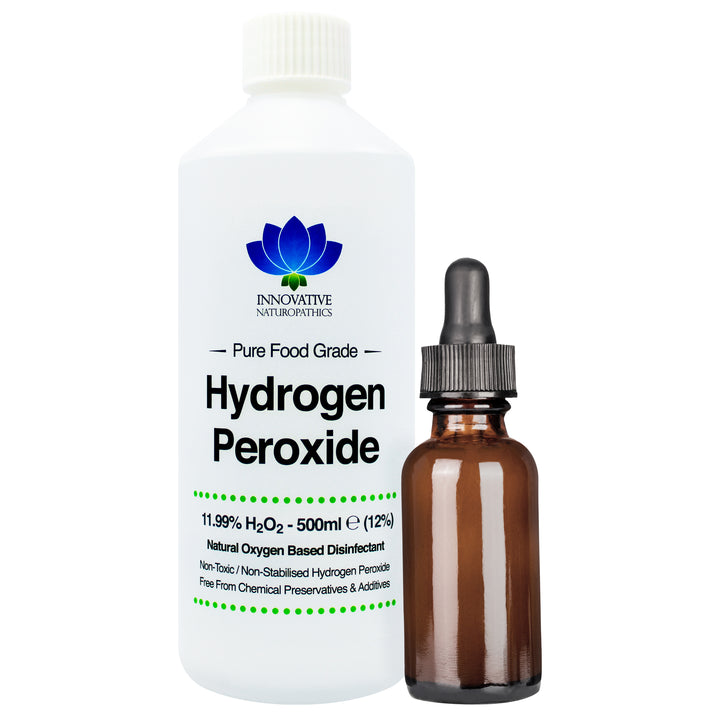 12% Hydrogen Peroxide - 500ml & 50ml Amber Glass Dropper Bottle